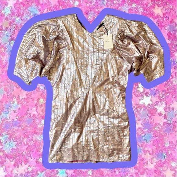 ISABEL MARANT Radela metallic pink dress NWT 6 8 40 80s Bowie Puff Sleeve Disco - Picture 2 of 16